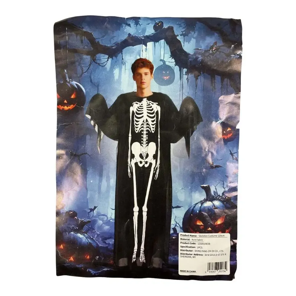Skeleton Kid Child 6-7 Halloween Costume Cloak Poncho Party Outfit 120cm 47